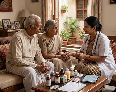 Doctor caring for elderly patient