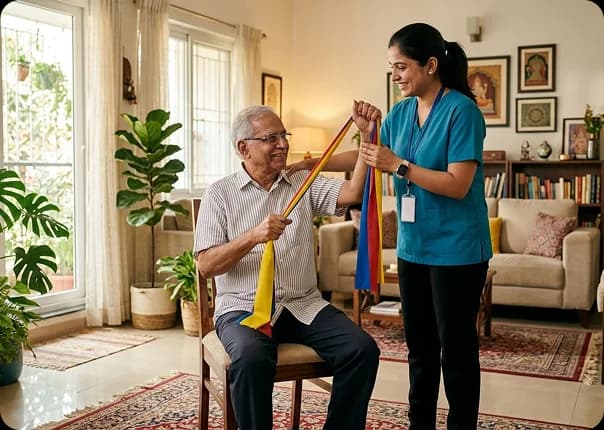 Physiotherapist providing treatment at home